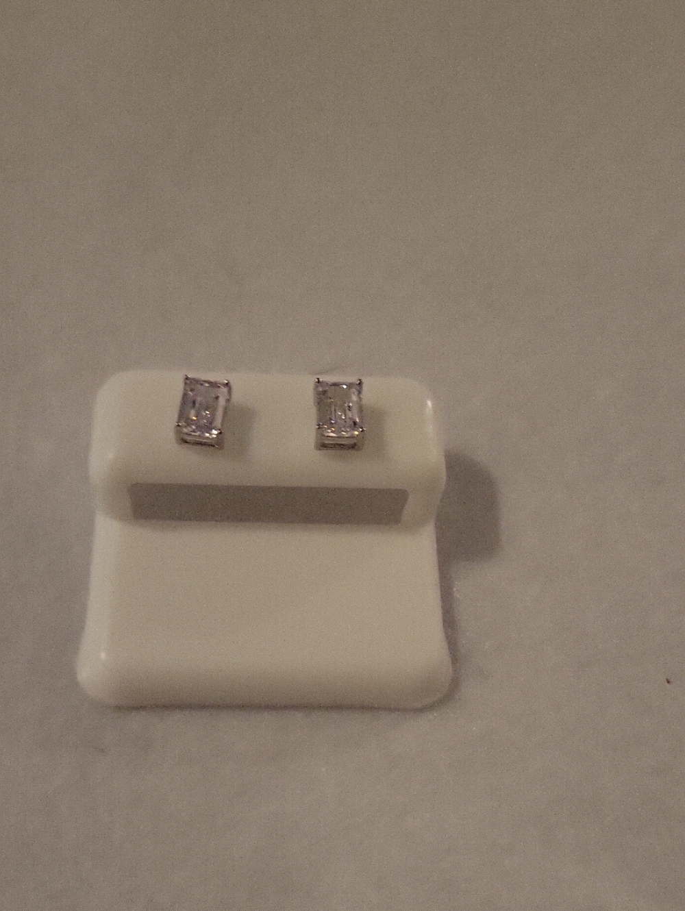 Source Unknown Silver Rectangular Clear Stone Stud Earrings